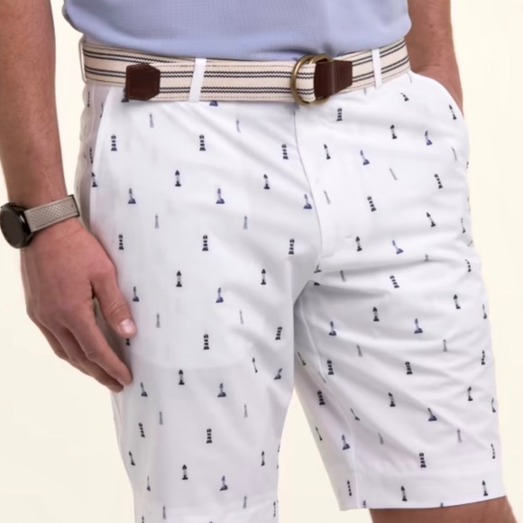 Fairway & Greene Larson Tech Golf Shorts in White Safe Harbor, Size 34 - Picture 1 of 9